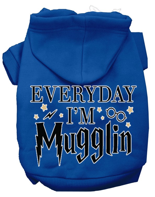 Everyday I'm Mugglin Screen Print Dog Hoodie Blue M